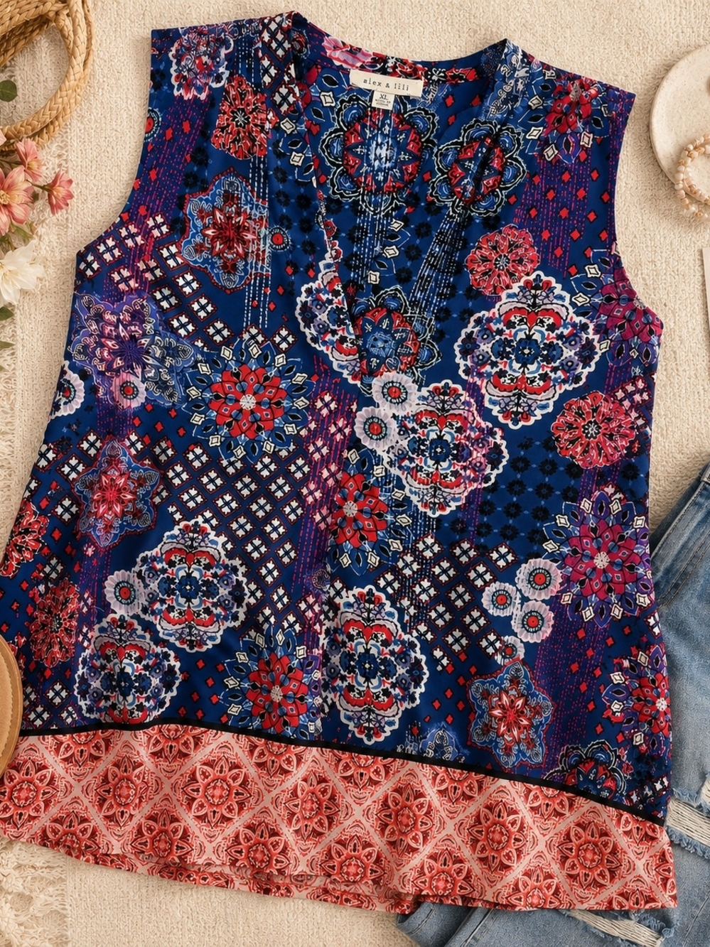 Alex & Lili Boho Medallion Sleeveless Tunic XL